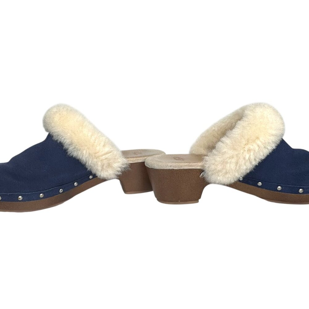 UGG Kalie Navy Blue Sherpa Lined Wooden Clogs Size US 6 - Picture 10 of 10
